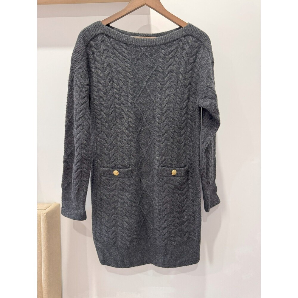 J.Crew Womens S Charcoal Wool Alpaca Boat Neck Relaxed Cable Knit Sweater Dress